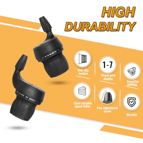 Black 3x7 Speed Bicycle Gear Shifter Set with Handlebar Grips - Revoshift