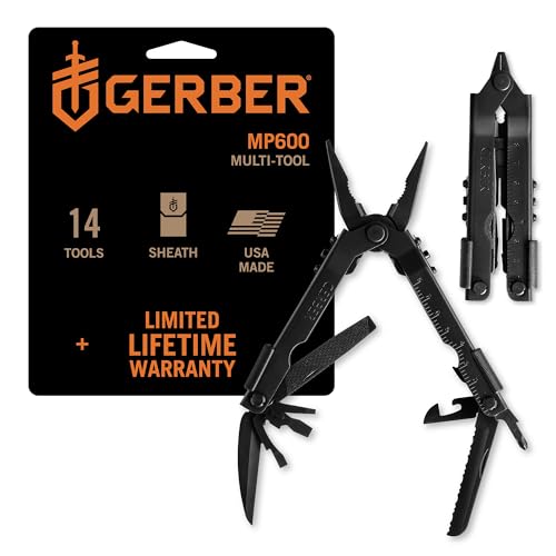 Gerber Gear Multi-Plier 600 14-in-1 Multitool with Sheath - Black, Needlenose Pliers & More