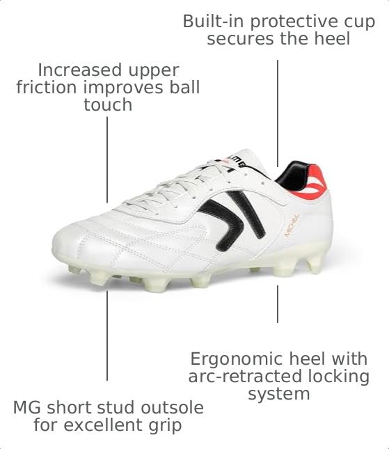 KELME Men’s Soccer Cleats Pro Calfskin Leather White 9 Outdoor Firm Ground Football Shoes
