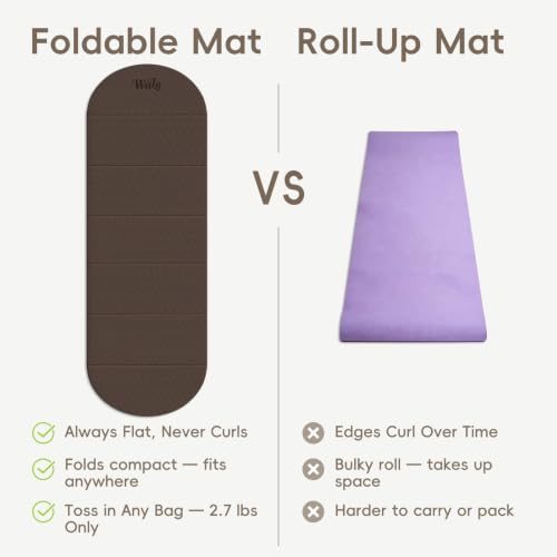WeiLa Foldable Yoga Mat 10mm Thick, Extra Long 75x26in, Brown & Bamboo Cream