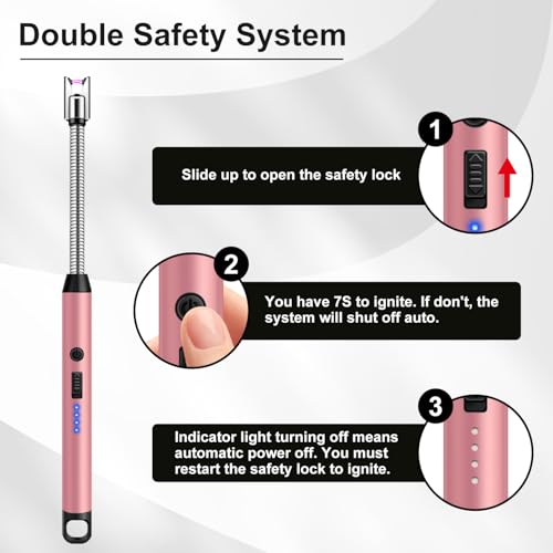 Rechargeable Long Stem Candle Lighters Set with Flexible Neck - Black, Silver, Pink