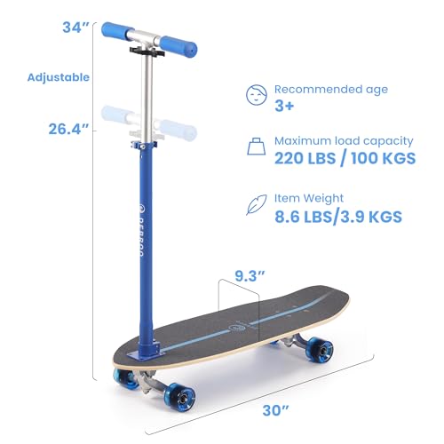 Kids 2-in-1 Skateboard & Lean-to-Steer Scooter with LED Wheels, Adjustable Handlebar