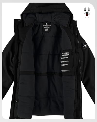 Spyder Men's Medium Black Waterproof Winter Coat with Hood & Fleece Lining