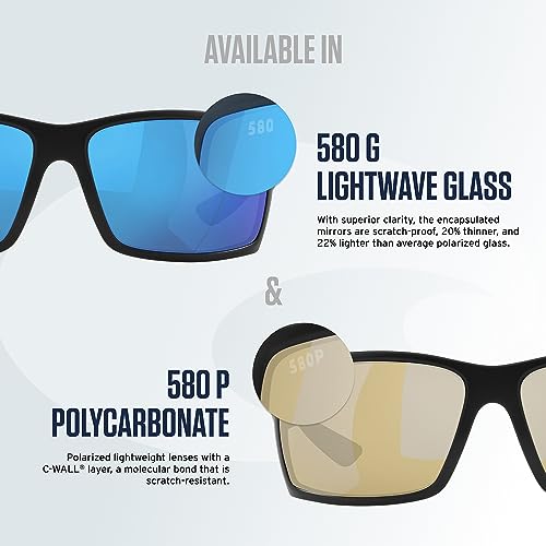 Costa Fantail Polarized Sunglasses Men Matte Black/Grey Blue Mirrored 580p, 59mm