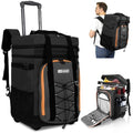 Black Backpack Cooler with Wheels - 50 Can Rolling Cooler with Handle, 2-in-1 Trolley for Beach Camping Travel