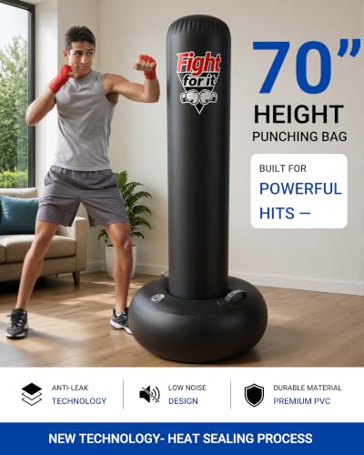 Black 70'' Inflatable Punching Bag with Stand - Freestanding Boxing Bag