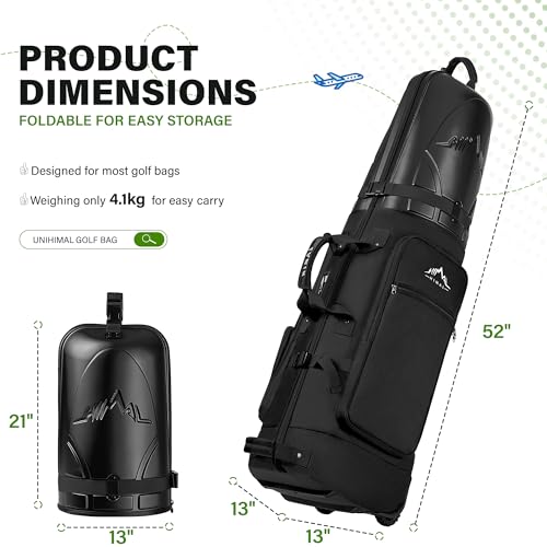 uniHimal Black Golf Travel Bag with Hard Shell Top 1680D Waterproof Nylon