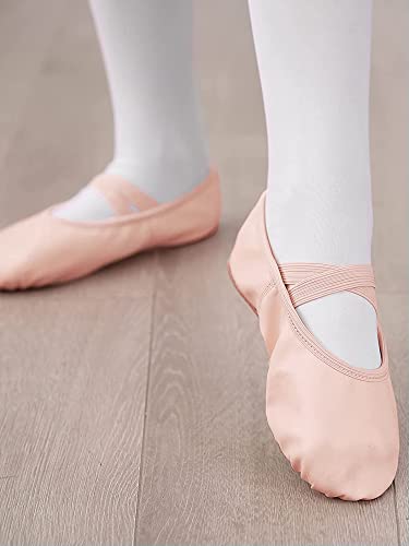 Girls Ballet Shoes for Toddlers No-Tie Pink Leather Dance Slippers - 6 Pair