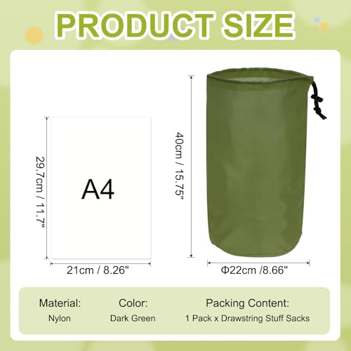 Waterproof Nylon Stuff Sack 9x16 Inch Travel Dry Bag for Camping Hiking Green