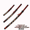 Dark Red 3-Piece Samurai Sword Set with Display Stand - Iaido Carbon Steel Blades