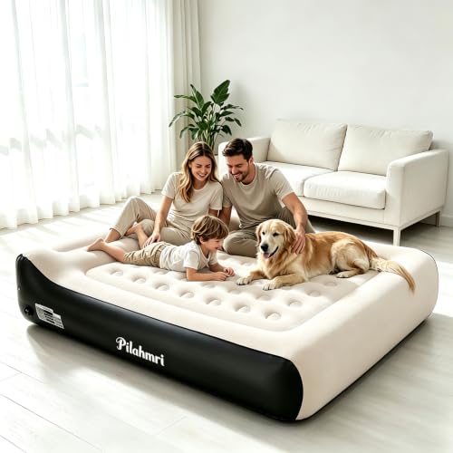 Black Queen Air Mattress with Built-in Pump, 16-Inch Inflatable Bed for Camping & Guests