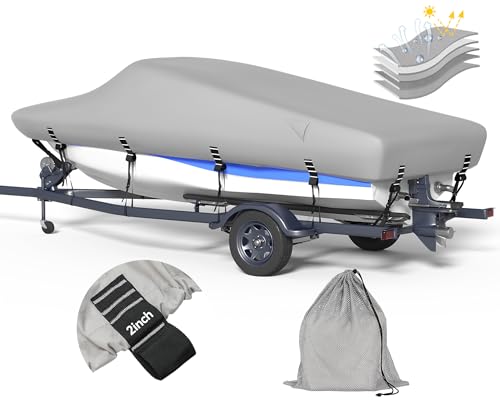 Nukugula Waterproof Boat Cover 17-19ft V-Hull Tri-Hull for 96" Beam, Gray