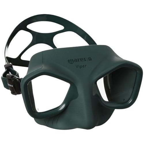 Low Volume Wide-Field Diving Mask for Freediving & Spearfishing - Fog-Resistant Silicone Skirt, Ergonomic Strap, Green/Black