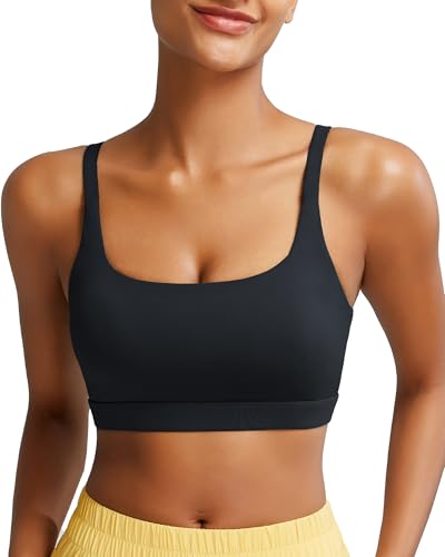 Running Girl Sports Bras for Women, Square Neck Strappy Medium Support Black Medium