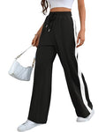 Black Wide Leg High Waisted Sweatpants for Women - Baggy Track Pants with Pockets