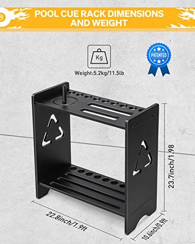 Pool Cue Stick Floor Stand Holder with Cone Chalk - Black, Wood