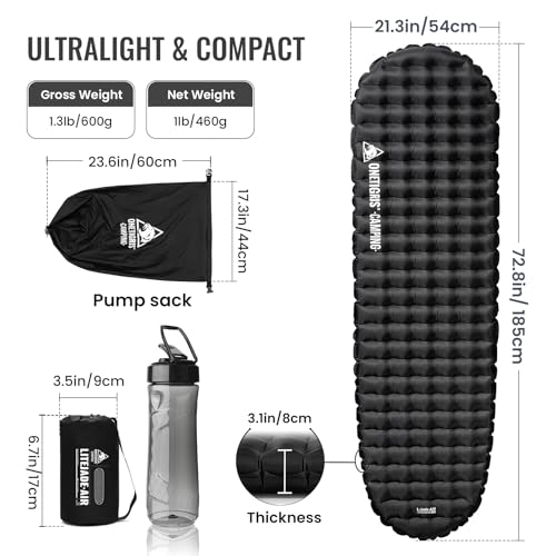 Ultralight Insulated Camping Sleeping Pad - 3.5 R-Value, 72x22.8in