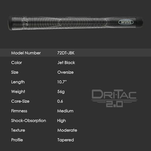 Golf Grip Bundle - 13 Oversized Dri-Tac 2.0 Polymer Golf Grips, Jet Black & Gray