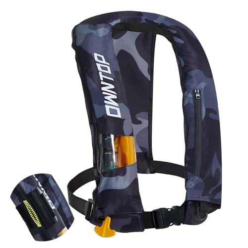 Owntop Grey Camouflage Inflatable Fishing Vest with Manual/Automatic Inflation, Zipper Closure, 24g CO2 Cylinder Included
