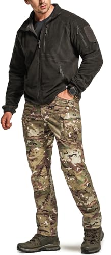CQR Men's Flex Stretch Tactical Pants 36W x 32L, Water-Resistant Ripstop Cargo, Lightweight Outdoor Work Hiking Pants, Tempest Camo