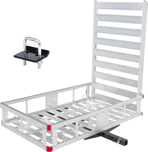 50 Inch x 29.5 Inch Aluminum Hitch Mount Cargo Carrier with Ramp - 500 lb Capacity