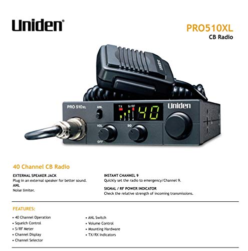 Uniden PRO510XL 40-Channel CB Radio - Compact, Backlit LCD, Public Address, 7W, One Size