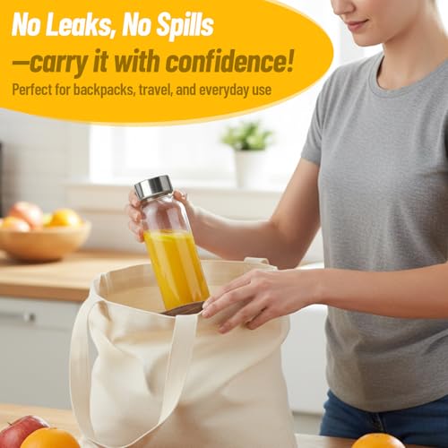 10 oz Glass Juice Bottles Set of 6 Leakproof BPA-Free Reusable with Stainless Steel Lids & Straws
