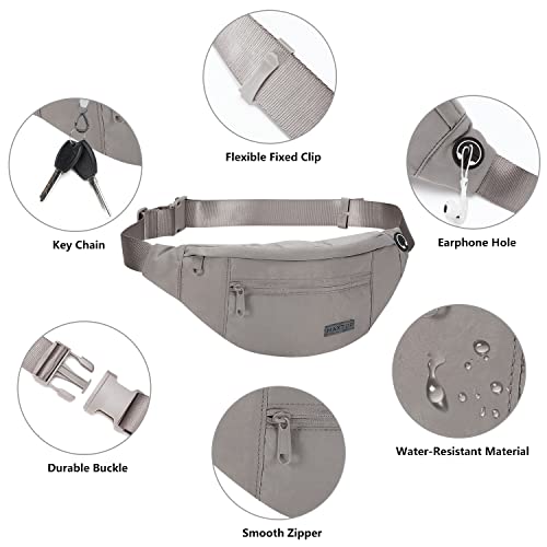 MAXTOP Small Crossbody Bag Fanny Pack for Women Men - Gray Washed Nylon, Large Size