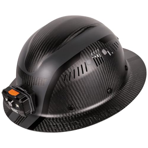 Klein Tools K12 Series Carbon Fiber Hard Hat with Light - One Size, Vented, Full Brim, Class C