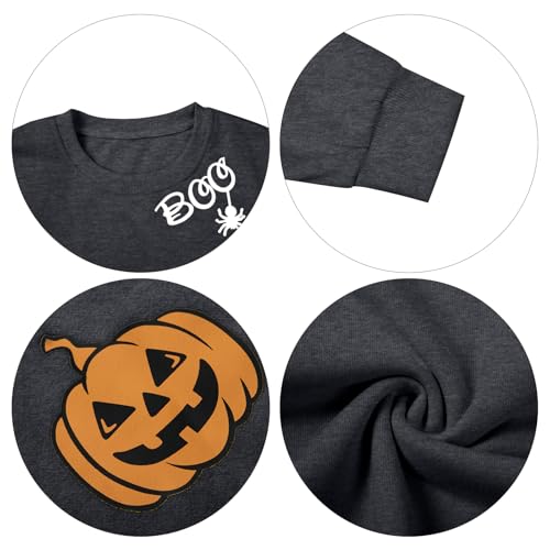 HEBBE Halloween Ghost Sweatshirt Women Spooky Season Pullover Large Dark Grey