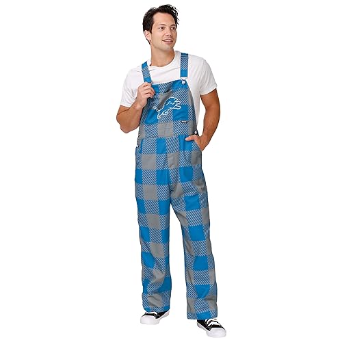 FOCO NFL Detroit Lions Men's Plaid Bib Overalls - Team Logo, Medium