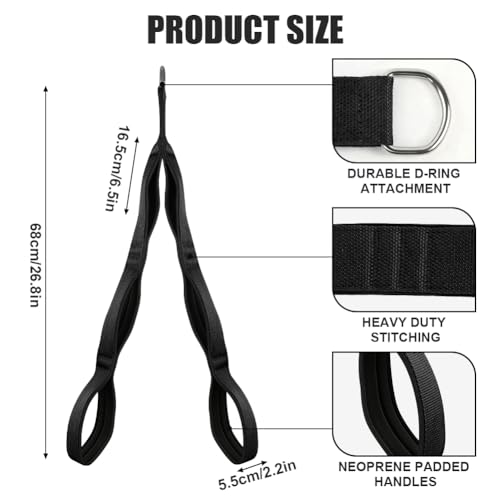 Heavy Duty Tricep Rope Cable Attachment for Pushdowns - Black