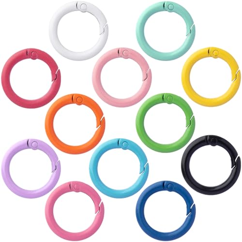 12 Colors Spring O Rings Keychain Carabiner Clips Alloy Trigger Buckle DIY Accessories - 24mm