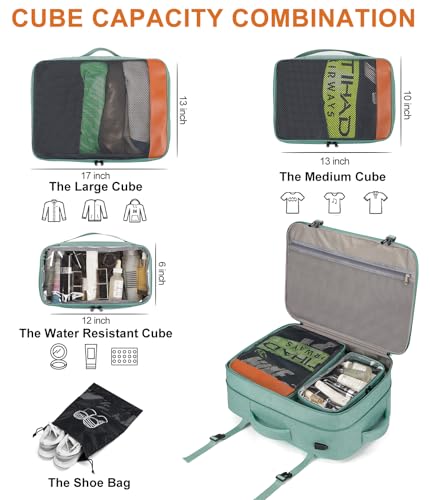 Lumesner 40L Expandable Travel Backpack Green 20 Inch Carry-On Flight Approved