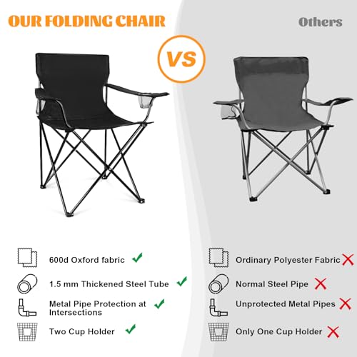 HaSteeL Oversized Folding Camping Chairs 4 Pack - Black, 600D Oxford Fabric