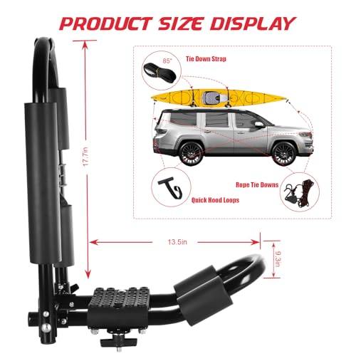 Folding 1 Pair Kayak Roof Rack - Heavy Duty Adjustable Roof Carrier for Canoes & Surfboards