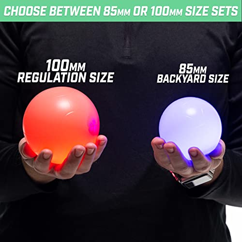 LED Bocce Ball Set - 100mm Regulation Size with Light-Up Balls & Carry Case
