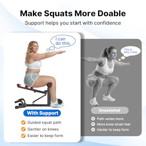 MERACH Adjustable Deep Squat Machine for Women - Black & Red, XL Home Gym Equipment