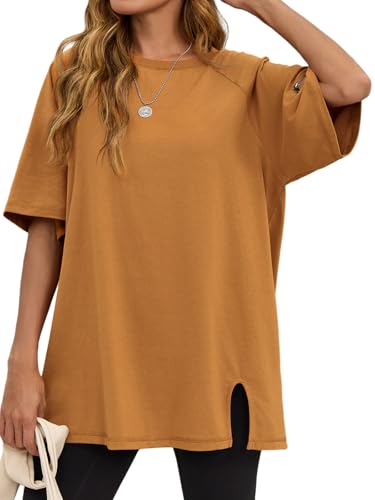 Tankaneo Womens Oversized Workout T-Shirt - Medium Camel