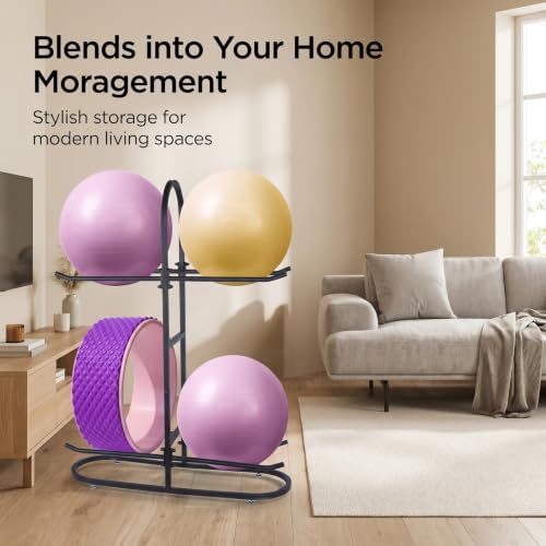 Exercise Ball Rack - Holds 4 Stability, Yoga & Medicine Balls, Space-Saving Organizer