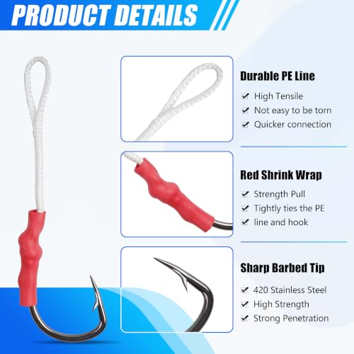 Saltwater Jigging Assist Hooks 6/0 - 30pcs Stainless Steel Fishing Hooks for Saltwater & Freshwater