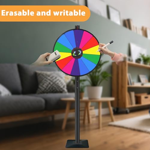 iElyiEsy 24-Inch Spinning Prize Wheel with Adjustable Height Floor Stand - 12 Slots