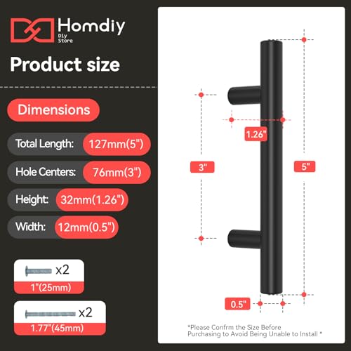 Homdiy Black Cabinet Handles 30 Pack - 3 Inch Hole Centers Kitchen Drawer Pulls and Knobs, Stainless Steel Hardware