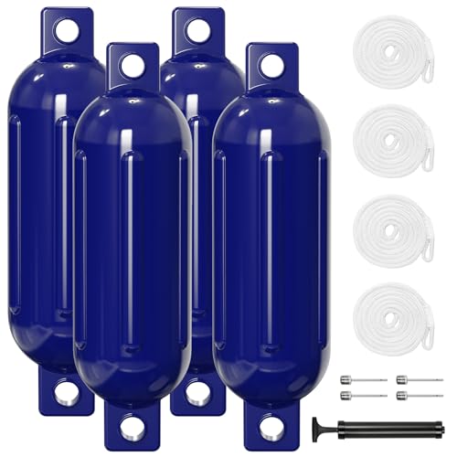 K-Musculo 8.5 Inch x 27 Inch Marine Boat Fender - Navy Blue 4 Pack for Docking, UV & Saltwater Resistant