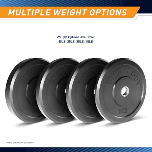 Steelbody 45 lb Rubber Bumper Weight Plate for Olympic Barbell - Solid & Waterproof