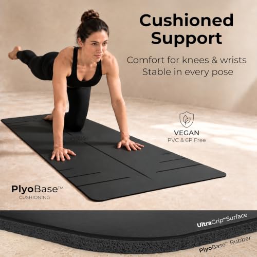 Plyopic PoseMap Signature Black Ultra Grip PRO Yoga Mat - Non-Slip, Alignment Lines, Comfortable, Sweat-Resistant