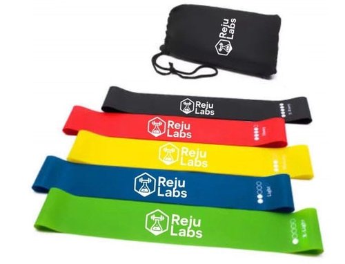 REJULABS Latex Resistance Bands Set – 5 Exercise Bands for Home Workout, Strength Training, Yoga, Pilates, Physical Therapy – Natural Latex, 5 Levels (X-Light to X-Heavy) with Carry Bag