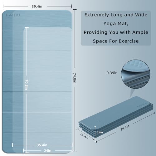 PAIDU Foldable Yoga Mat 10MM Thick 75’’x40’’ with Blue Gray Variation, Quick Storage