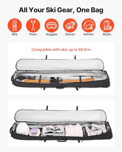 VEVOR 175cm Waterproof Snowboard Bag with Wheels & Padded Straps