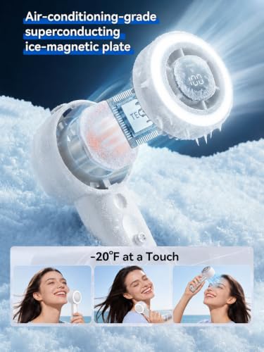White Handheld Fan with Mist & AC-Level Ice Cooling - Portable, 1-199 Speed